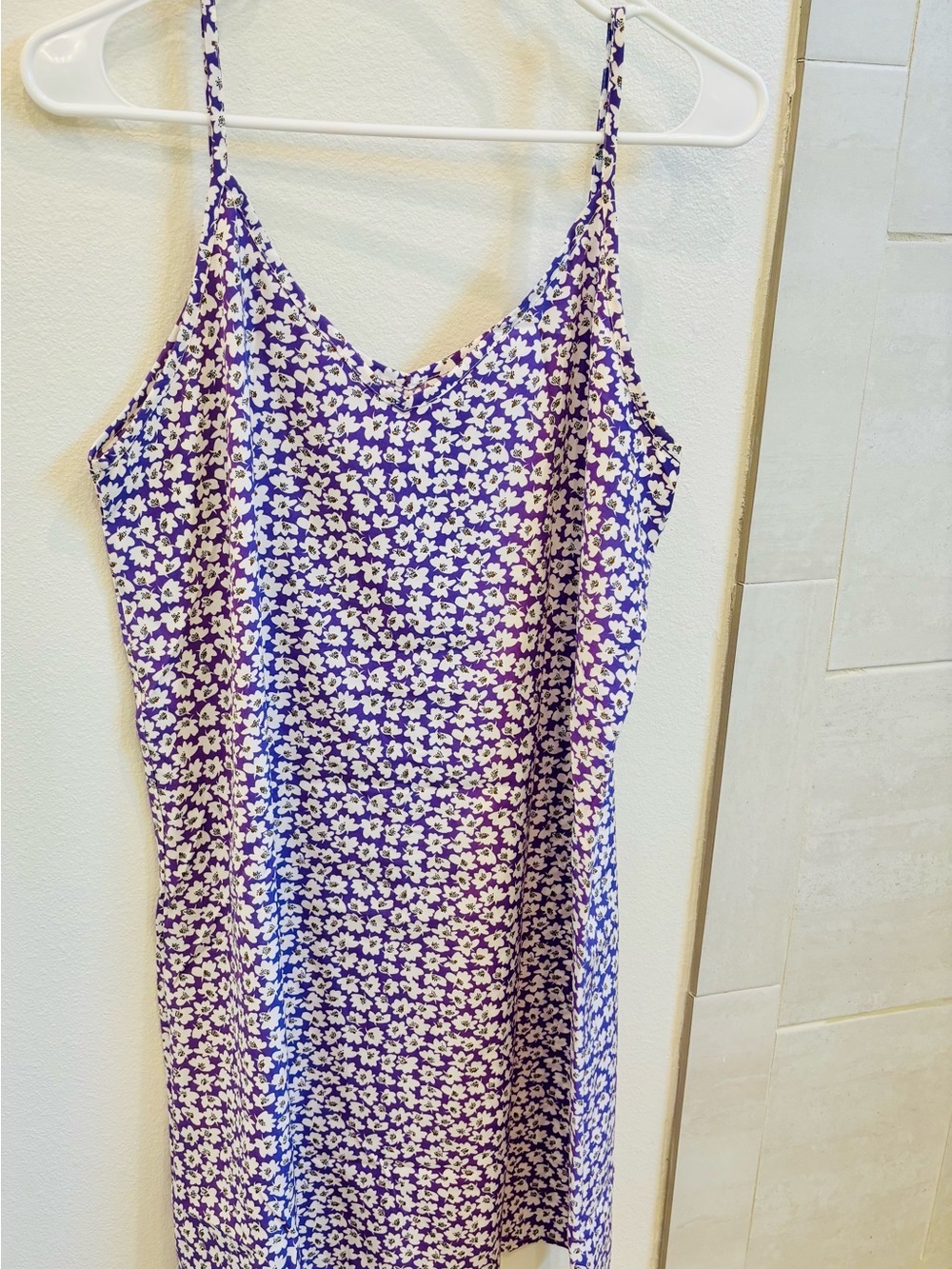 Purple Floral Slip Chemise with Spaghetti Straps